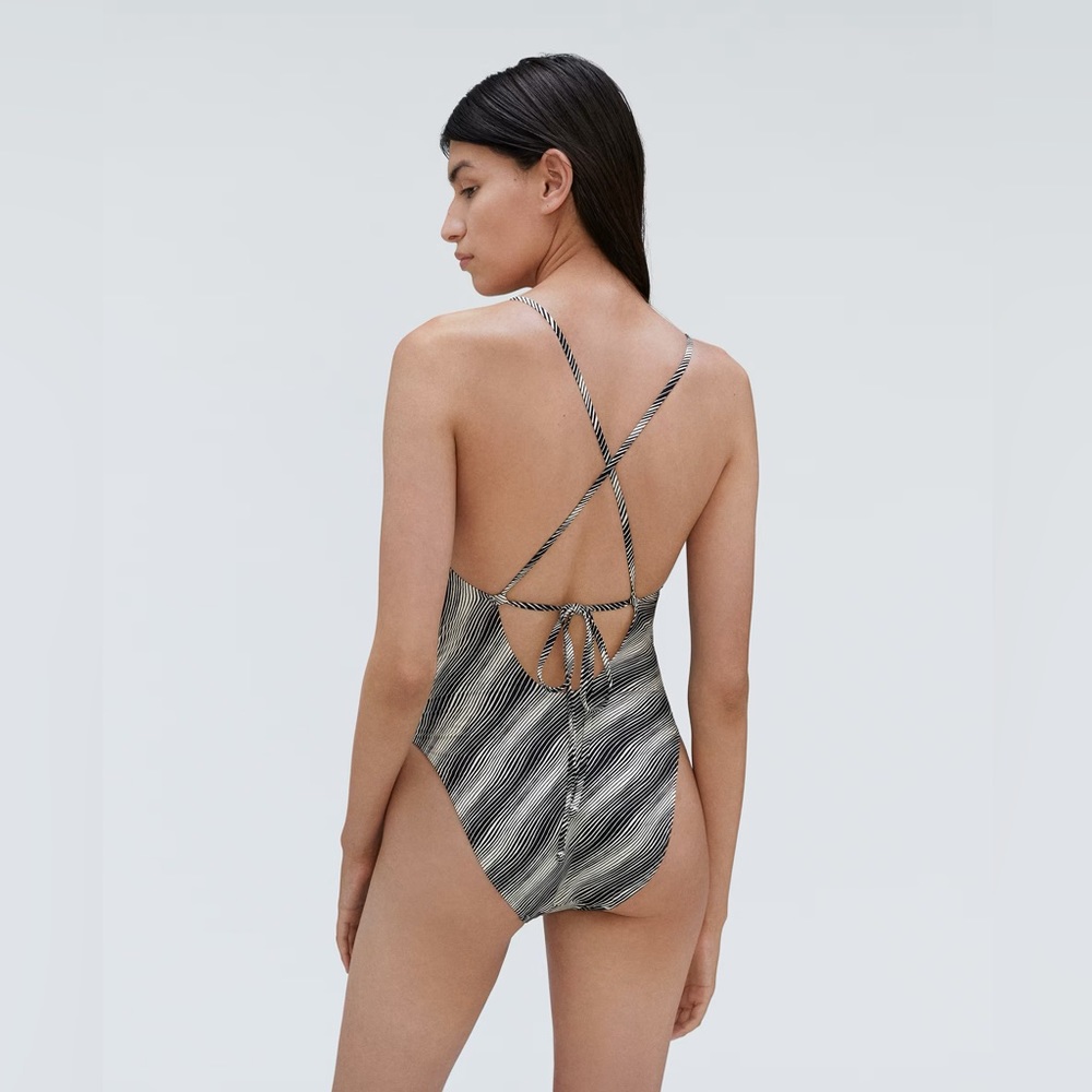 Everlane NWT The String Striped One Piece Open Back Swimsuit Sz XS